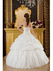 White Ball Gown Strapless Floor-length Taffeta Beading Quinceanera Dress