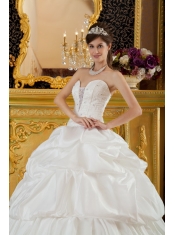 White Ball Gown Strapless Floor-length Taffeta Beading Quinceanera Dress