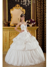 White Ball Gown Strapless Floor-length Taffeta Beading Quinceanera Dress