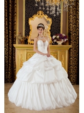 White Ball Gown Strapless Floor-length Taffeta Beading Quinceanera Dress