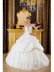 White Ball Gown Strapless Floor-length Taffeta Beading Quinceanera Dress