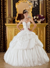 White Ball Gown Strapless Floor-length Taffeta Beading Quinceanera Dress