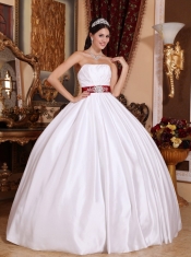 White Ball Gown Strapless Floor-length Taffeta Sashes/Ribbons Quinceanera Dress