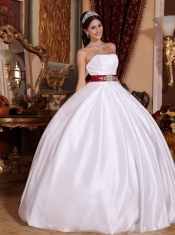 White Ball Gown Strapless Floor-length Taffeta Sashes/Ribbons Quinceanera Dress