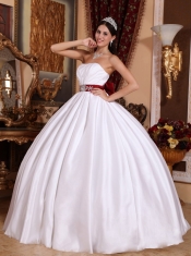 White Ball Gown Strapless Floor-length Taffeta Sashes/Ribbons Quinceanera Dress