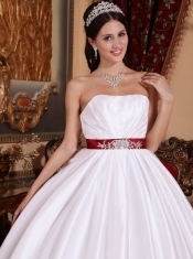 White Ball Gown Strapless Floor-length Taffeta Sashes/Ribbons Quinceanera Dress