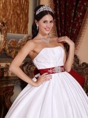 White Ball Gown Strapless Floor-length Taffeta Sashes/Ribbons Quinceanera Dress