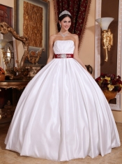 White Ball Gown Strapless Floor-length Taffeta Sashes/Ribbons Quinceanera Dress