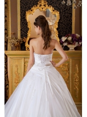 White Ball Gown Strapless Floor-length Tafftea and Tulle Appliques Quinceanera Dress