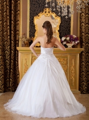 White Ball Gown Strapless Floor-length Tafftea and Tulle Appliques Quinceanera Dress