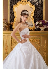 White Ball Gown Strapless Floor-length Tafftea and Tulle Appliques Quinceanera Dress
