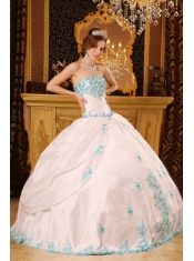 White Ball Gown Sweetheart Floor-length Appliques Taffeta Quinceanera Dress