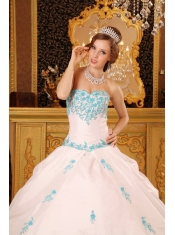 White Ball Gown Sweetheart Floor-length Appliques Taffeta Quinceanera Dress