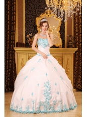 White Ball Gown Sweetheart Floor-length Appliques Taffeta Quinceanera Dress