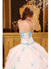 White Ball Gown Sweetheart Floor-length Appliques Taffeta Quinceanera Dress