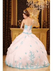 White Ball Gown Sweetheart Floor-length Appliques Taffeta Quinceanera Dress