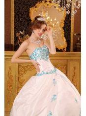 White Ball Gown Sweetheart Floor-length Appliques Taffeta Quinceanera Dress