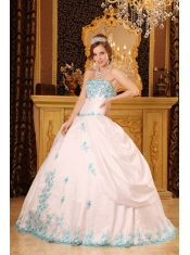 White Ball Gown Sweetheart Floor-length Appliques Taffeta Quinceanera Dress