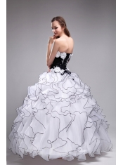 White Ball Gown Sweetheart Floor-length Orangza Applqiues and Ruffles Quinceanera Dress