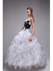 White Ball Gown Sweetheart Floor-length Orangza Applqiues and Ruffles Quinceanera Dress