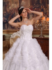 White Ball Gown Sweetheart Floor-length Organza Appliques Quinceanera Dress