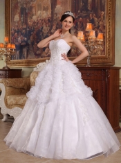 White Ball Gown Sweetheart Floor-length Organza Appliques Quinceanera Dress