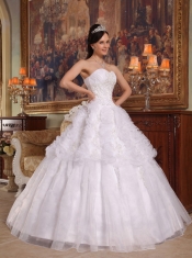 White Ball Gown Sweetheart Floor-length Organza Appliques Quinceanera Dress