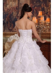 White Ball Gown Sweetheart Floor-length Organza Appliques Quinceanera Dress