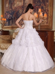 White Ball Gown Sweetheart Floor-length Organza Appliques Quinceanera Dress