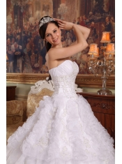 White Ball Gown Sweetheart Floor-length Organza Appliques Quinceanera Dress