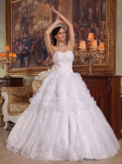 White Ball Gown Sweetheart Floor-length Organza Appliques Quinceanera Dress