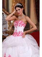 White Ball Gown Sweetheart Floor-length Organza Appliques Quinceanera Dress