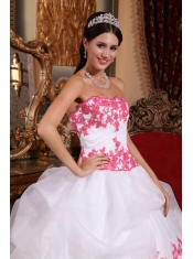 White Ball Gown Sweetheart Floor-length Organza Appliques Quinceanera Dress