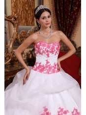 White Ball Gown Sweetheart Floor-length Organza Appliques Quinceanera Dress