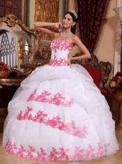 White Ball Gown Sweetheart Floor-length Organza Appliques Quinceanera Dress