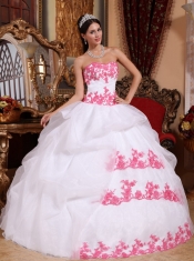 White Ball Gown Sweetheart Floor-length Organza Appliques Quinceanera Dress