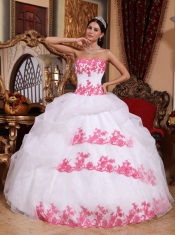 White Ball Gown Sweetheart Floor-length Organza Appliques Quinceanera Dress