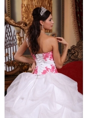 White Ball Gown Sweetheart Floor-length Organza Appliques Quinceanera Dress