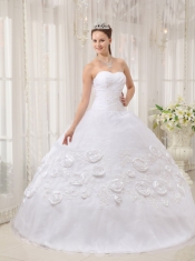 White Ball Gown Sweetheart Floor-length Organza Appliques Quinceanera Dress