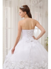 White Ball Gown Sweetheart Floor-length Organza Appliques Quinceanera Dress