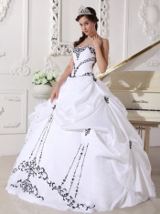 White Ball Gown Sweetheart Floor-length Satin and Taffeta Embroidery Quinceanera Dress