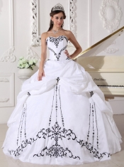 White Ball Gown Sweetheart Floor-length Satin and Taffeta Embroidery Quinceanera Dress