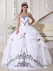 White Ball Gown Sweetheart Floor-length Satin and Taffeta Embroidery Quinceanera Dress