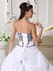White Ball Gown Sweetheart Floor-length Satin and Taffeta Embroidery Quinceanera Dress