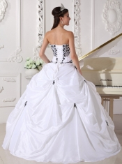 White Ball Gown Sweetheart Floor-length Satin and Taffeta Embroidery Quinceanera Dress