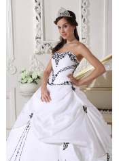 White Ball Gown Sweetheart Floor-length Satin and Taffeta Embroidery Quinceanera Dress