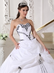White Ball Gown Sweetheart Floor-length Satin and Taffeta Embroidery Quinceanera Dress