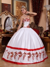 White Ball Gown Sweetheart Floor-length Taffeta Appliques Quinceanera Dress