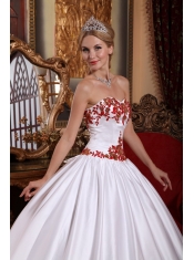 White Ball Gown Sweetheart Floor-length Taffeta Appliques Quinceanera Dress