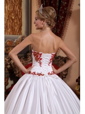 White Ball Gown Sweetheart Floor-length Taffeta Appliques Quinceanera Dress